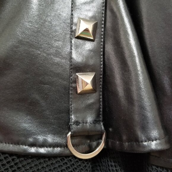 Living Dead Souls skirt XL micro mini goth studded pleather PVC fishnet stretch - Picture 6 of 14